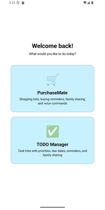 Choose shopping or to-do mode